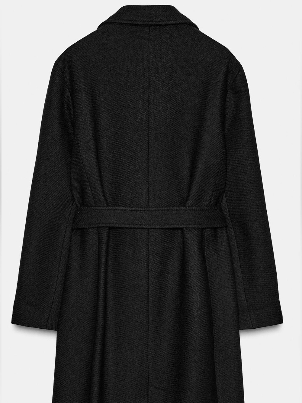 Zara Long Belted Wool Blend Coat – Black, Size L - Picture 2 of 12